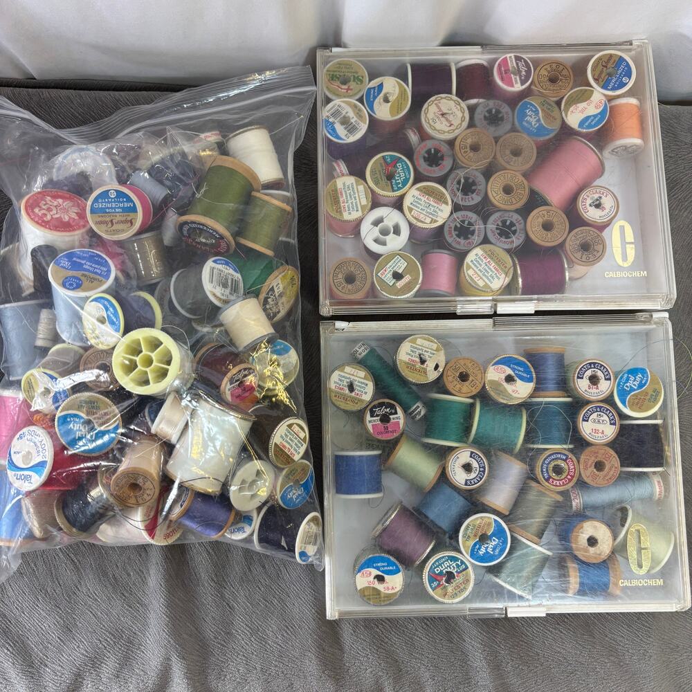 Sewing Thread Lot Mixed Brands/Colors Over 3 Lbs Many Wood Spools New/Used VTG